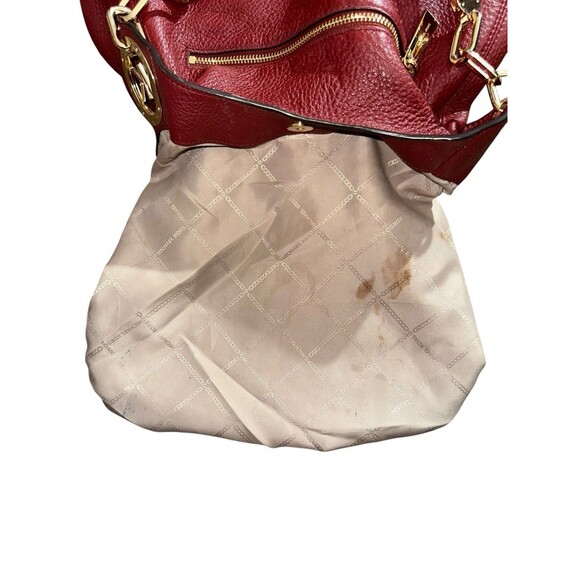 Michael Kors Fulton Pebble Leather Chain Bag Tote Purse Mahogany Red Burgundy - Picture 6 of 16